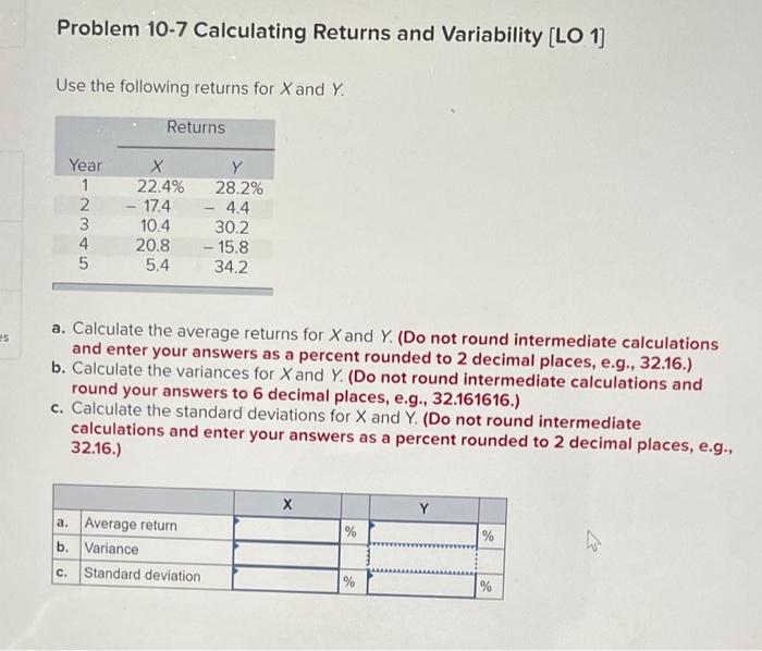 Solved Problem 10 7 Calculating Returns And Variability [lo