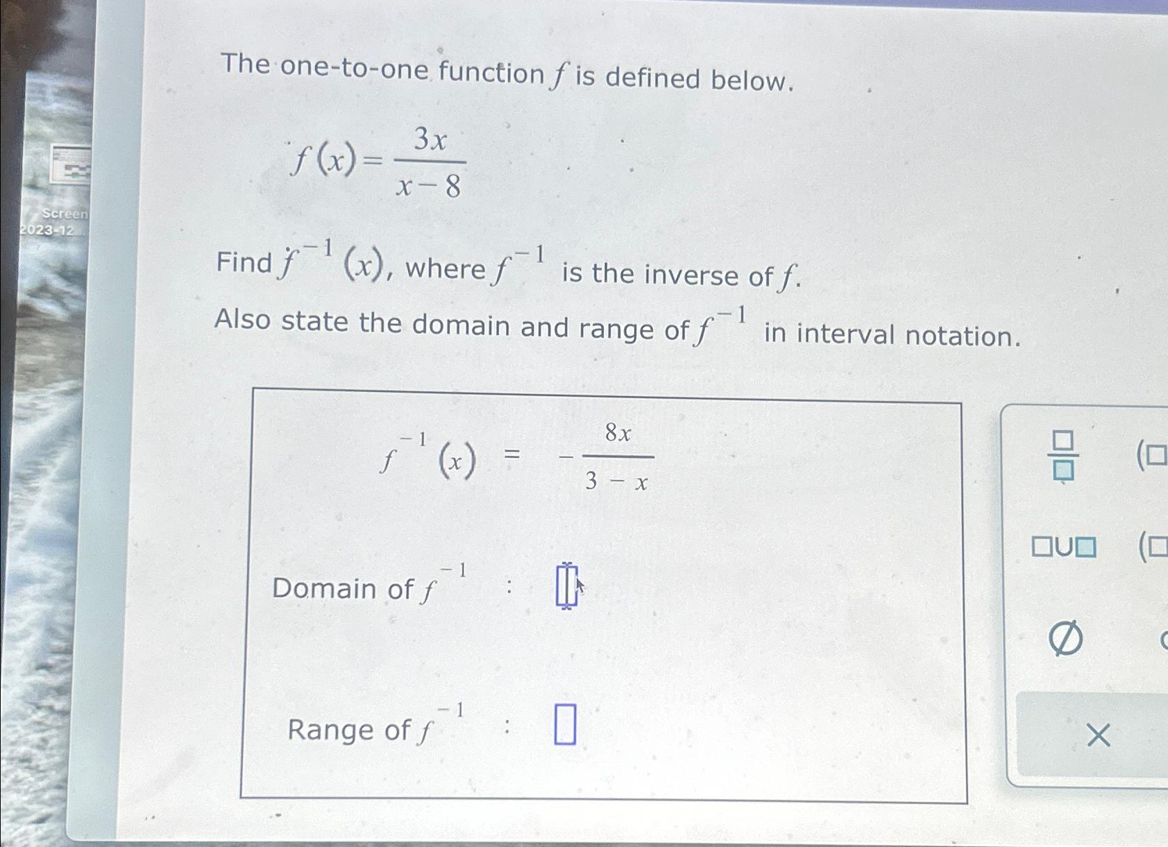 Solved The one-to-one function f ﻿is defined | Chegg.com