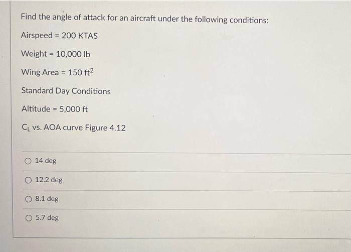 Find the angle of attack for an aircraft under the | Chegg.com