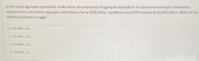 Solved In the simple aggregate expenditure model where all | Chegg.com