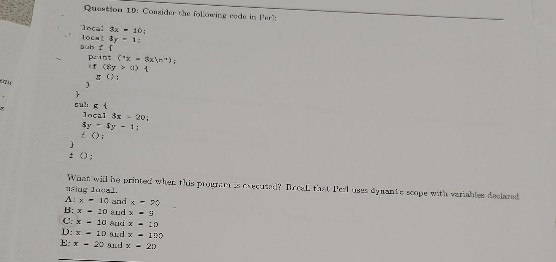 Solved ame S Question 19: Consider the following code in | Chegg.com