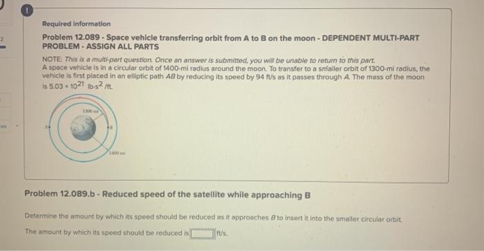 Solved problem 12.089B reduce speed speed of the satellite | Chegg.com