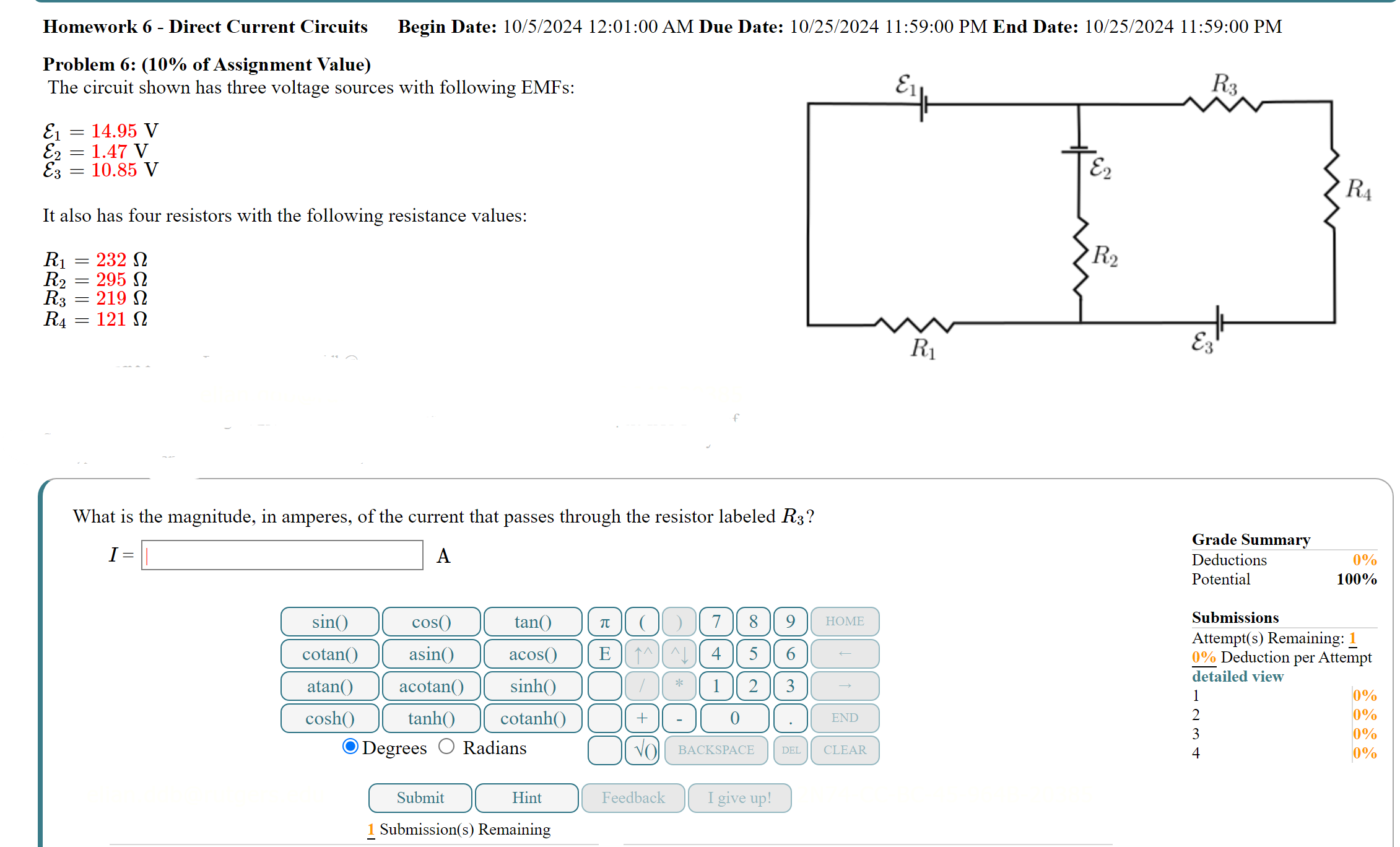 What is ﻿the magnitude, in ﻿amperes, of ﻿the current
