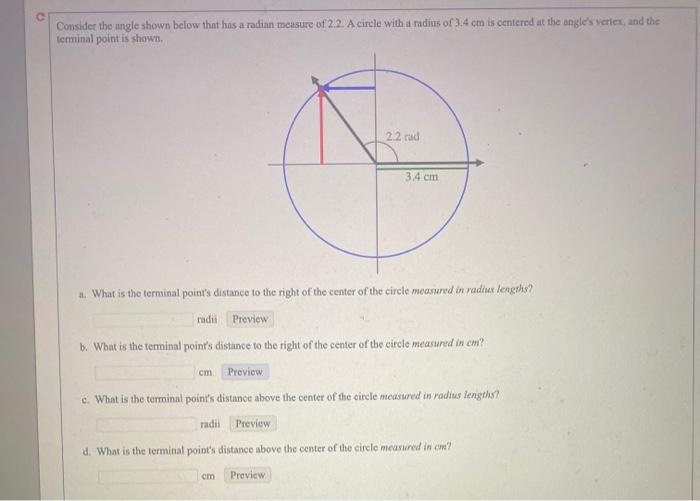 Solved Consider the angle shown below that has a radian | Chegg.com