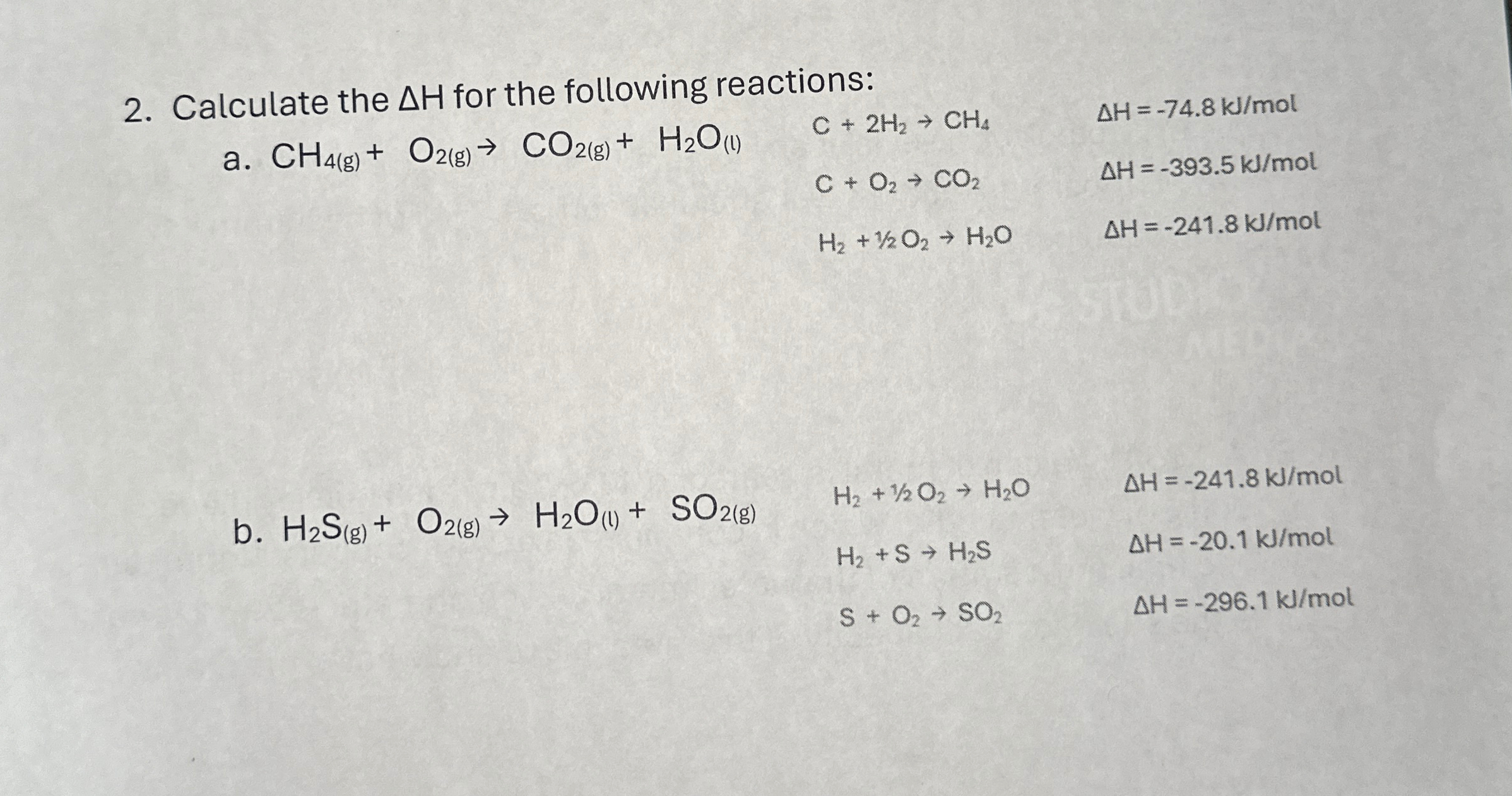 Solved Calculate the ΔH ﻿for the following | Chegg.com