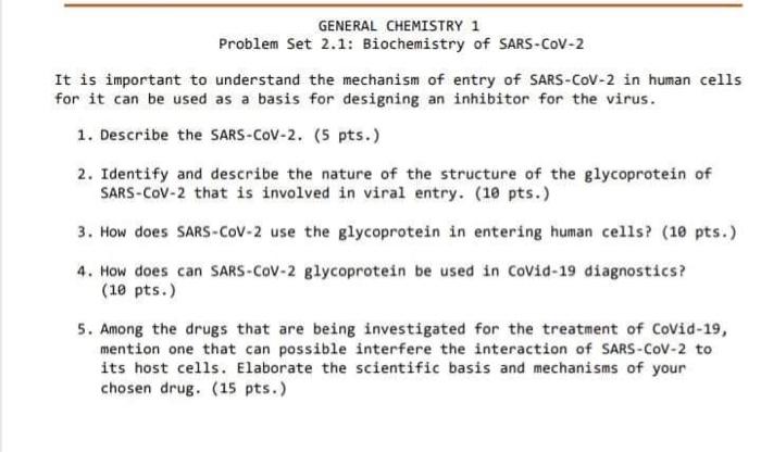 Solved GENERAL CHEMISTRY 1 Problem Set 2.1: Biochemistry of | Chegg.com