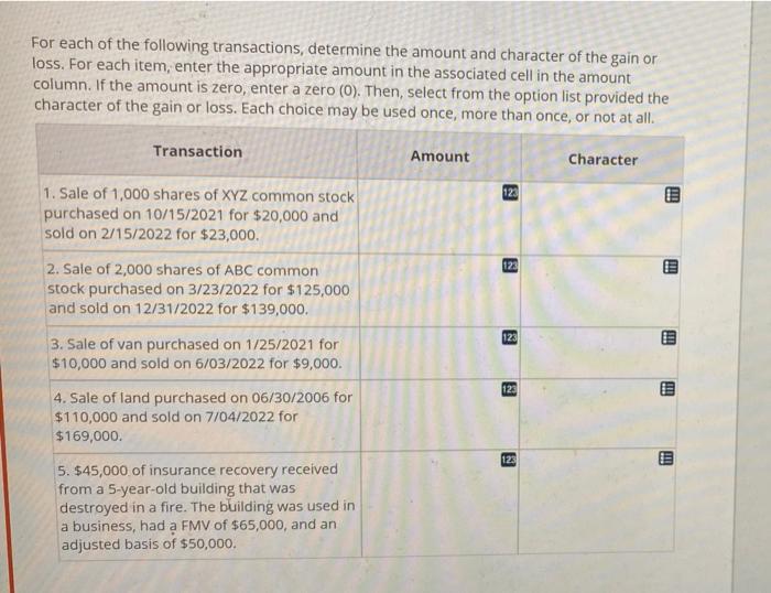 Solved For Each Of The Following Transactions, Determine The | Chegg.com