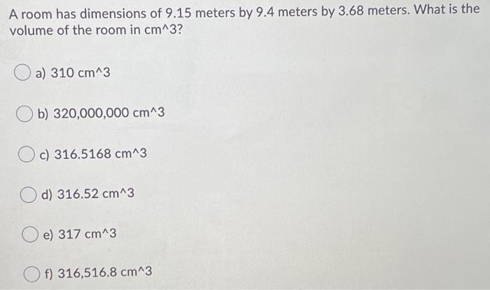 Solved A room has dimensions of 9.15 meters by 9.4 meters by | Chegg.com