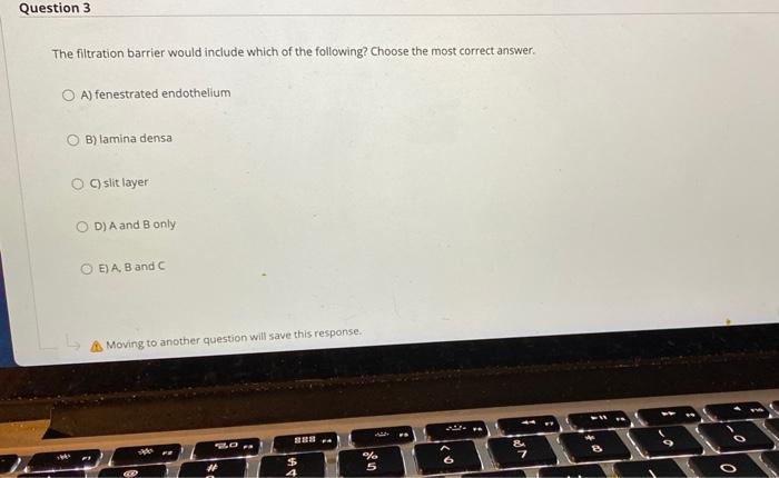 Solved Question 3 The filtration barrier would include which | Chegg.com