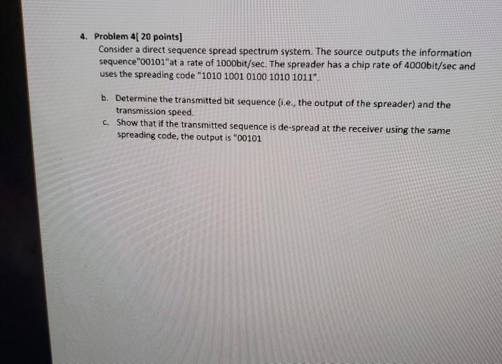 Solved 4. Problem 4[ 20 points) Consider a direct sequence | Chegg.com