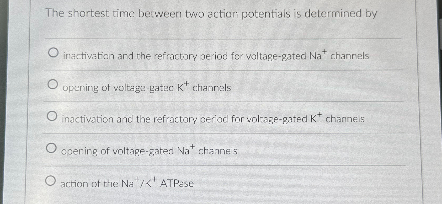 the shortest time between two action potentials is determined by