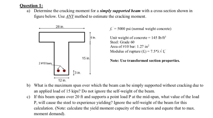 Solved Question 1: A) Determine The Cracking Moment For A | Chegg.com