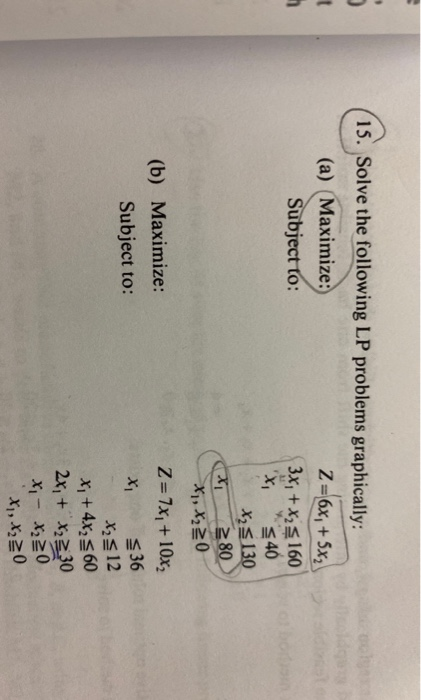 Solved 5. t 15. Solve the following LP problems graphically: | Chegg.com