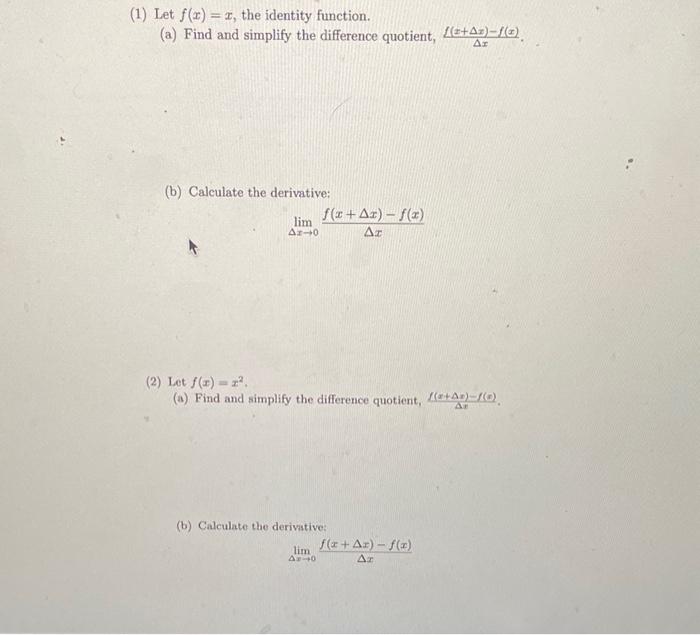 Solved 1) Let f(x)=x, the identity function. (a) Find and | Chegg.com
