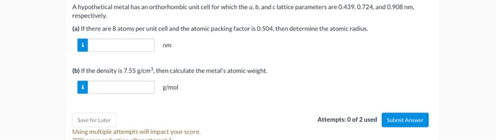 Solved A hypothetical metal has an orthorhombic unit cell | Chegg.com