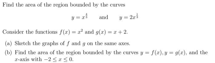Solved Find the area of the region bounded by the curves | Chegg.com