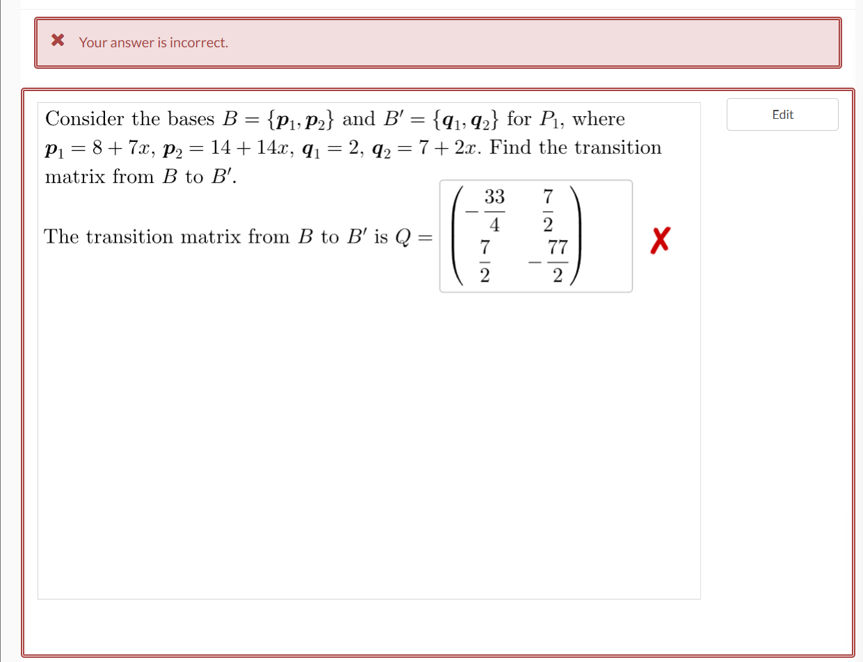 Solved Consider The Bases B={p1,p2} ﻿and B'={q1,q2} ﻿for P1, | Chegg.com