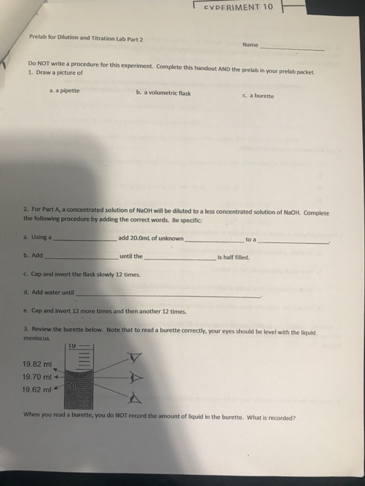 Solved CYPERIMENT 10 Prelab for Dilution and Titration Lab