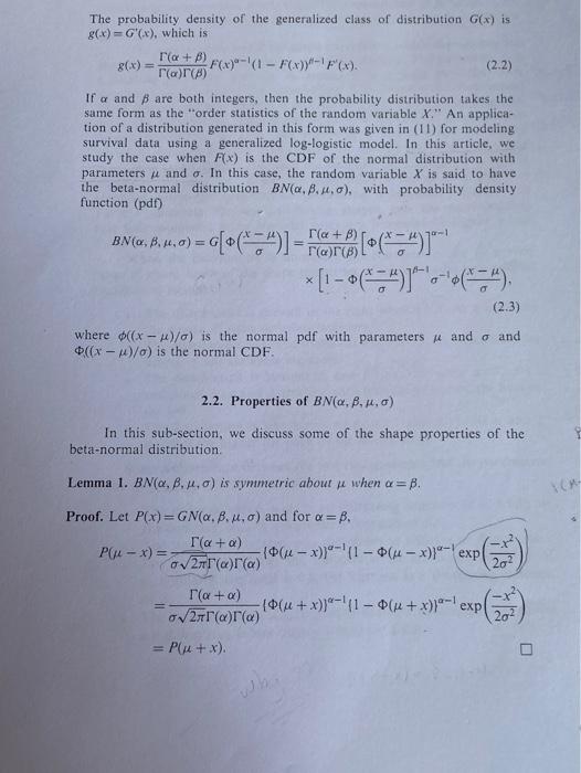 Solved 2.1. Definition of Beta-Normal Distribution Let F(x) | Chegg.com