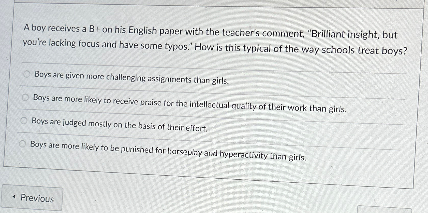 Solved A boy receives a B+ ﻿on his English paper with the | Chegg.com