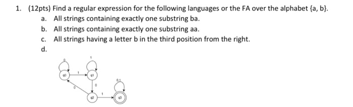 Solved 1. (12 pts) Find a regular expression for the | Chegg.com