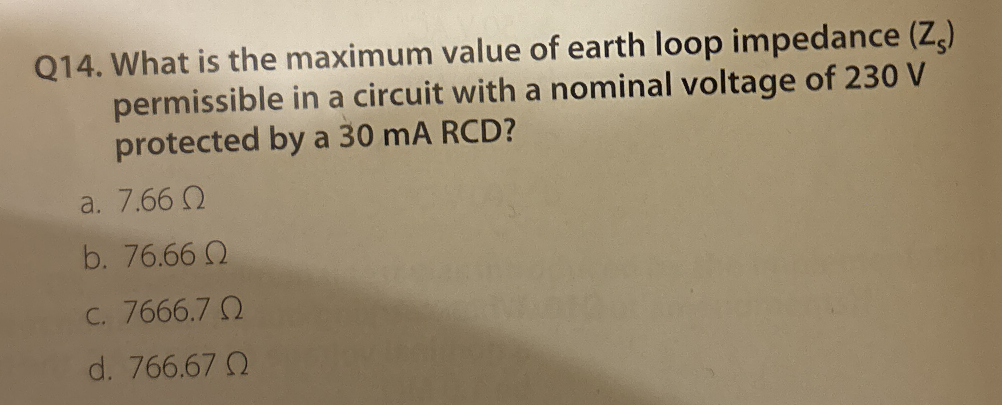 Solved Q14. ﻿What is the maximum value of earth loop | Chegg.com