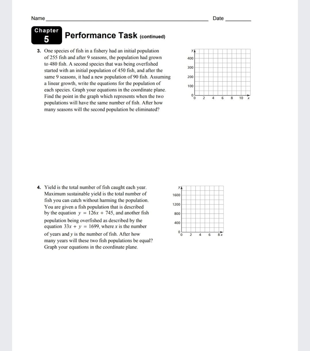 Solved Chapter 5 Performance Task (continued) 3. One species | Chegg.com