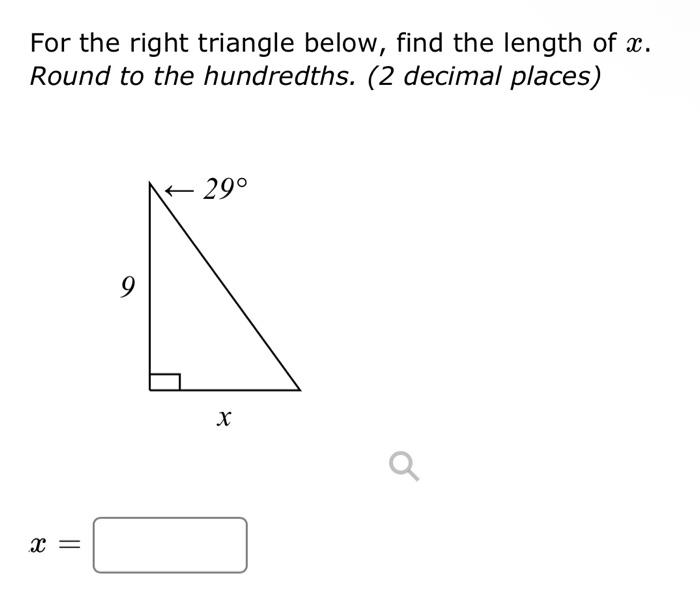 Solved Find the length of the leg x of the right triangle | Chegg.com