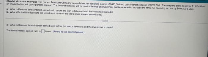 Solved (Gapital structure analysis) The Karson Transport | Chegg.com