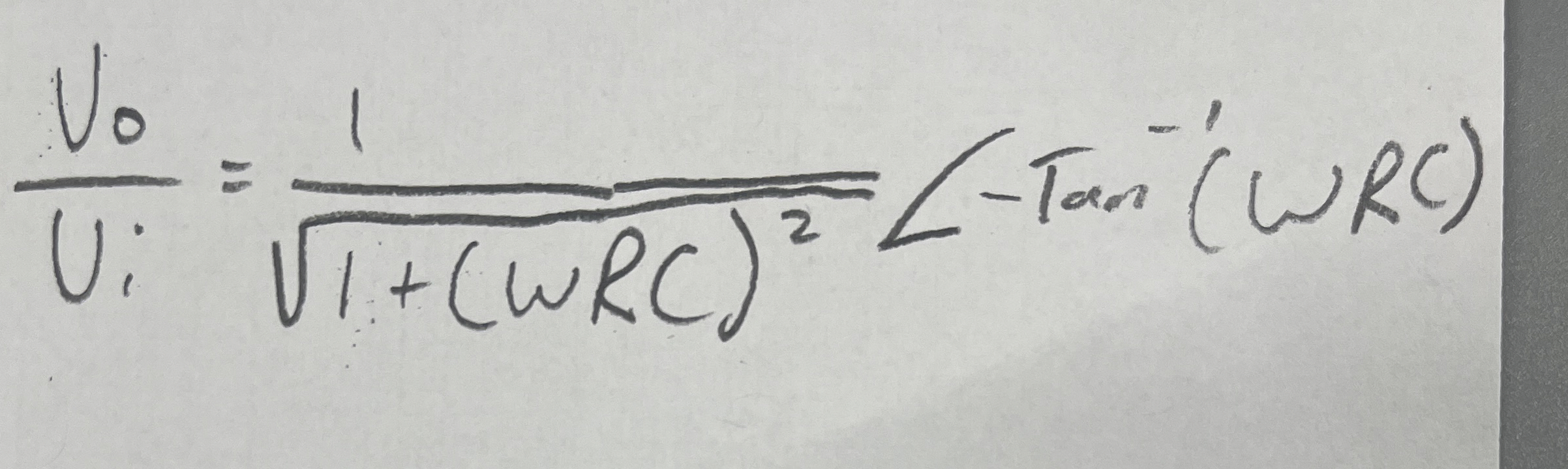 Solved U0Ui=11+(ωRC)22??tan1(ωRC)What does w mean in this