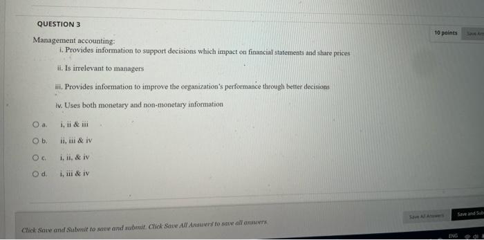 Solved Management accounting: 1. Provides information to | Chegg.com