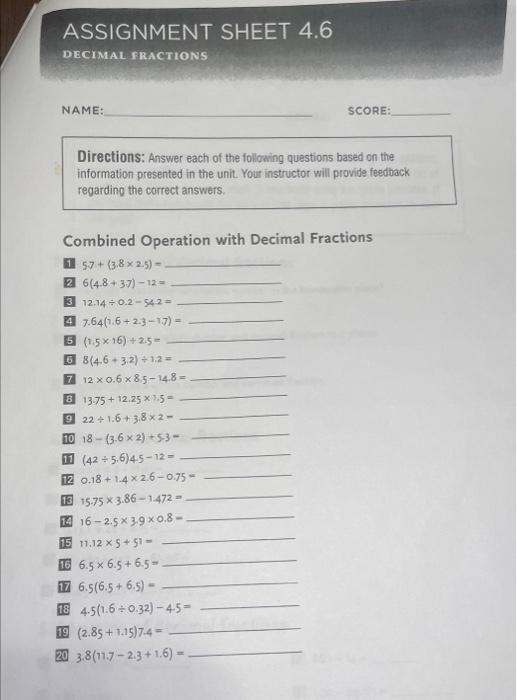 Solved Directions: Answer Each Of The Following Questions | Chegg.com