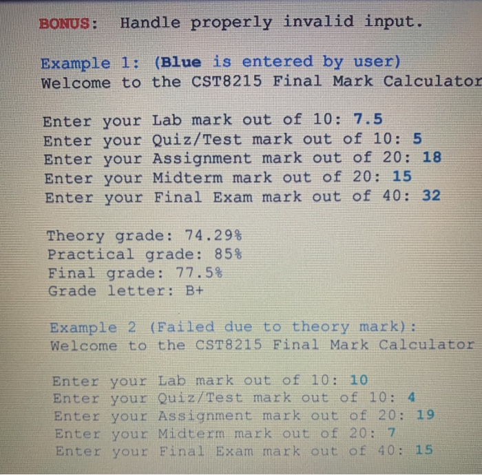 Solved BONUS Handle properly invalid input. Example 1