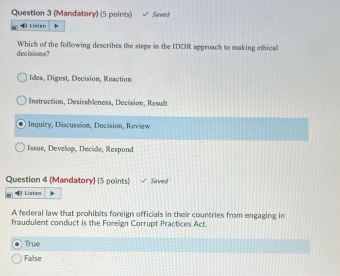 Solved Which of the following does NOT describe an ethical | Chegg.com