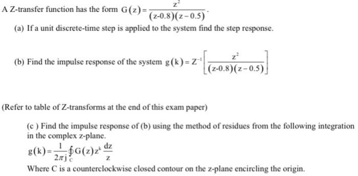 Solved z A Z-transfer function has the form G(2)= | Chegg.com