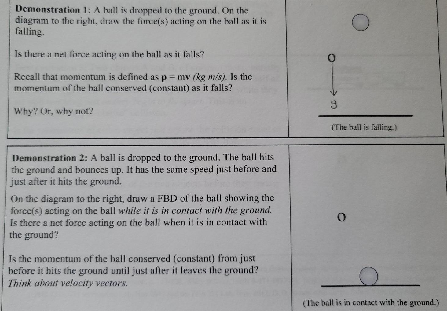 Solved Demonstration 1: A ball is dropped to the ground. On | Chegg.com