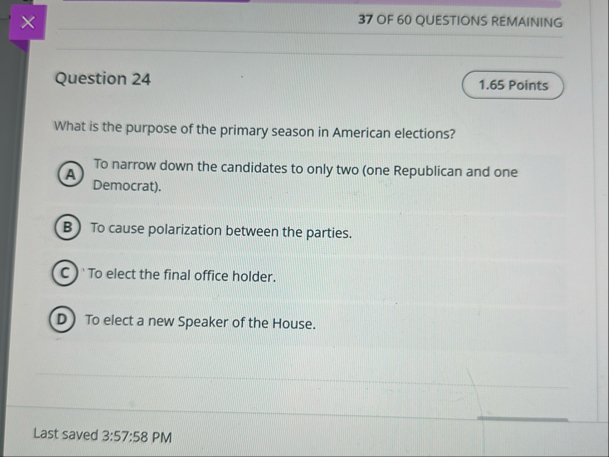 Solved 37 ﻿OF 60 ﻿QUESTIONS REMAININGQuestion 24What is the | Chegg.com