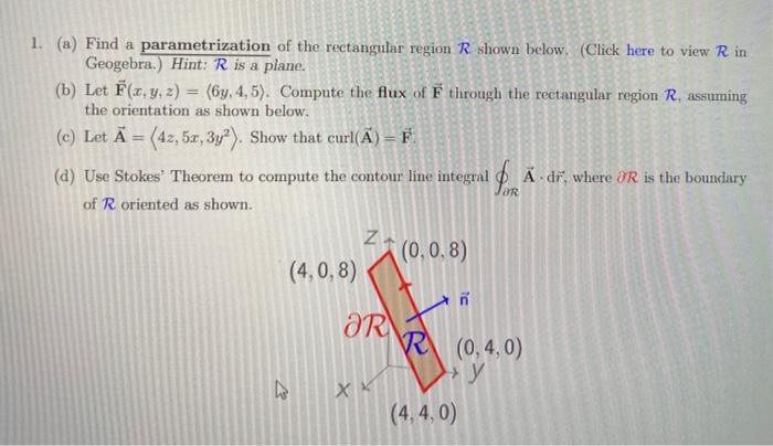 Solved 1. (a) Find a parametrization of the rectangular | Chegg.com
