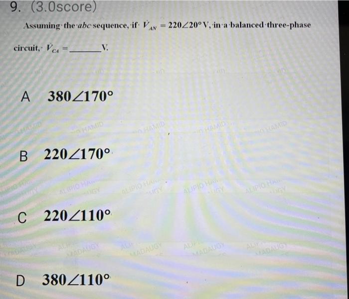 Solved Assuming the abc sequence, if V˙AN=220∠20∘V, in'a b | Chegg.com