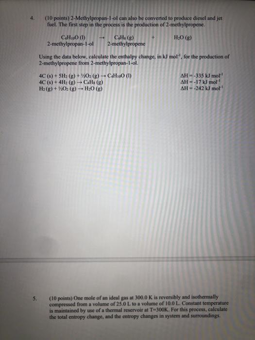Solved (10 points) 2Methylpropan1ol can also be converted
