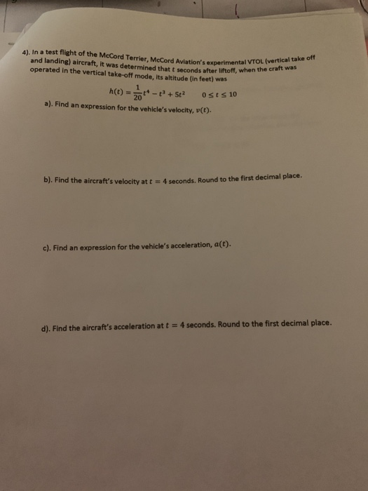 Solved 4). In a test flight of the McCord Terrier, McCord