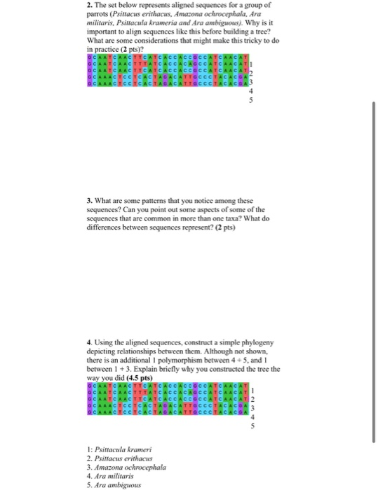 Solved 2. The set below represents aligned sequences for a | Chegg.com