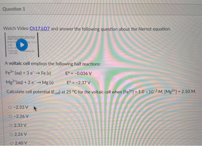 Solved Question 1 Watch Video Ch17.LO7 And Answer The | Chegg.com