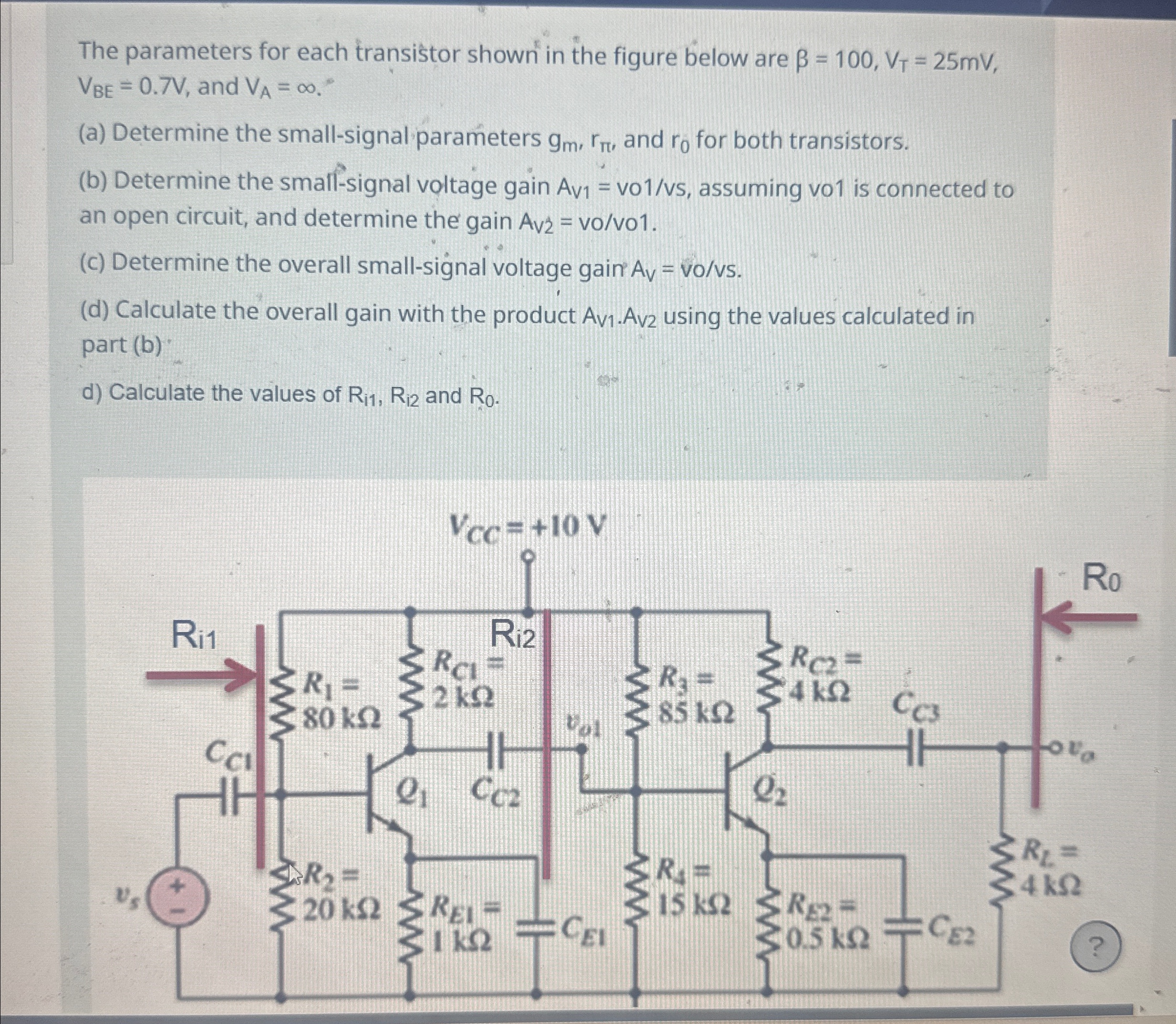 Solved The parameters for each transiŝtor shown in the | Chegg.com