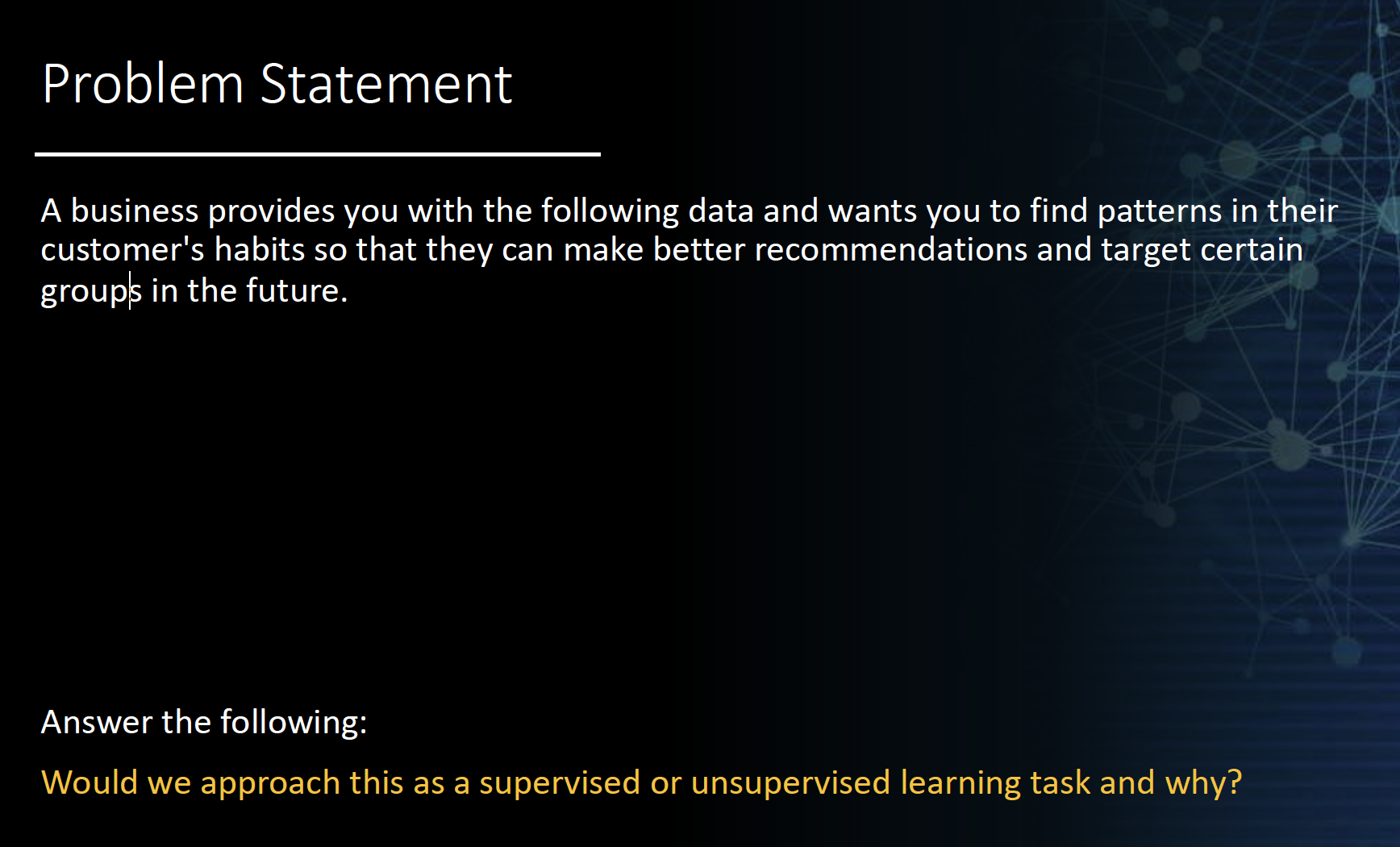 Problem Statement For Data Analytics Examples Problem Statement A business provides you with the | Chegg.com
