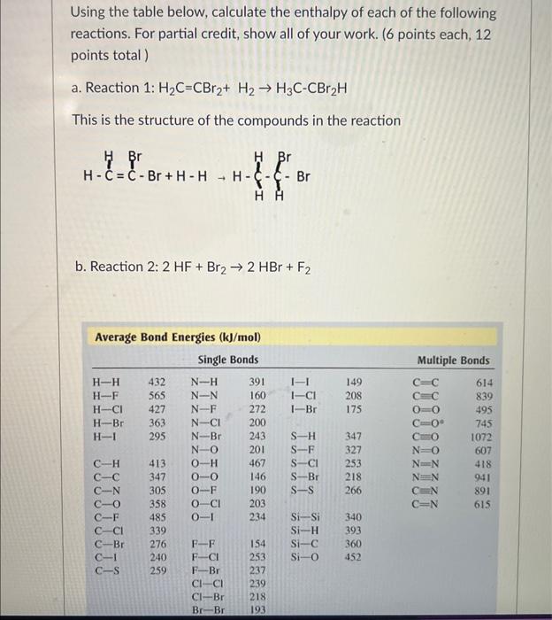 Solved Using The Table Below, Calculate The Enthalpy Of Each | Chegg.com