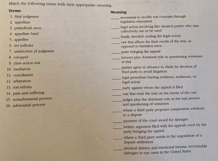 Solved Match the following terms with their appropriate | Chegg.com