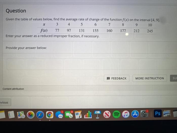 Solved Question Given the table of values below, find the | Chegg.com
