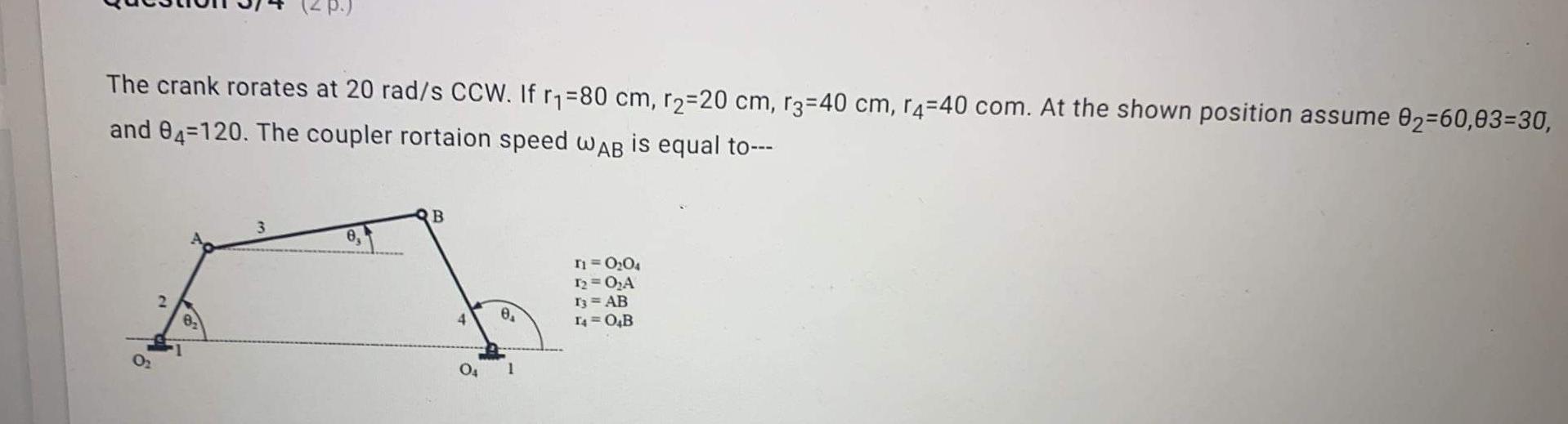 Solved Question 4/4 (2 p.) For a crank rocker four-bar | Chegg.com
