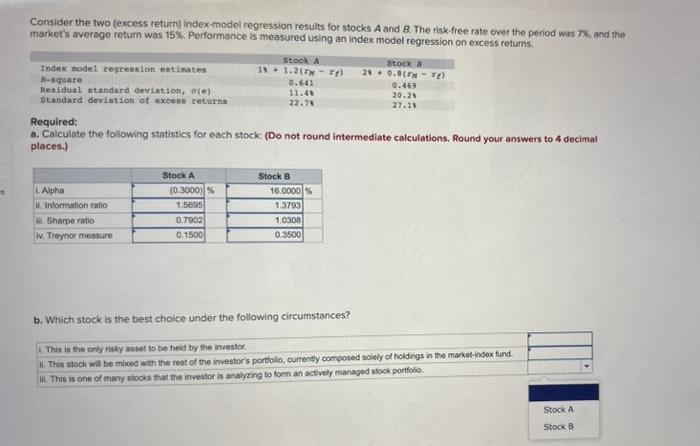 Solved Consider the two (excess return) index-model | Chegg.com